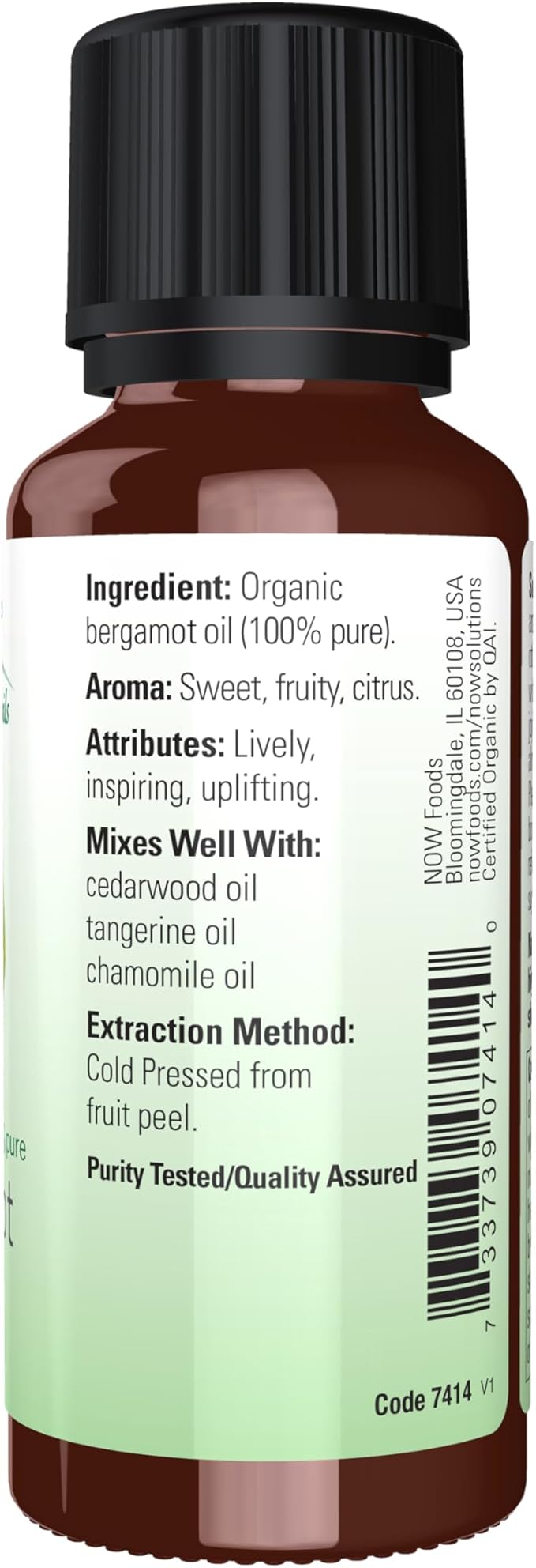 Organic Bergamot Oil, 1 fl oz (30 ml)  by NOW
