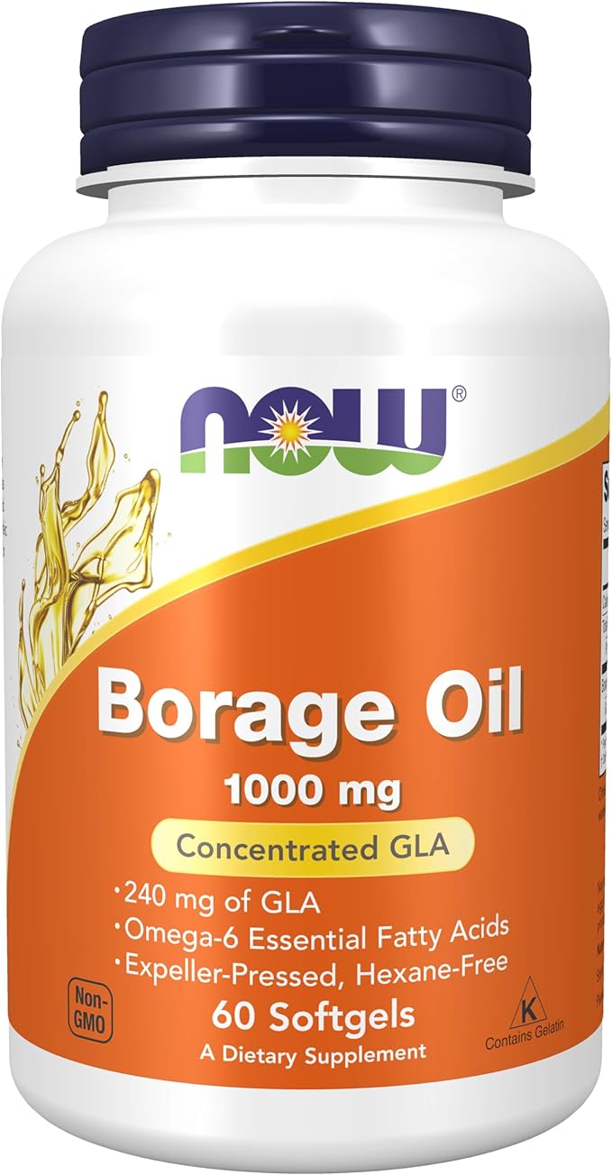 Borage Oil, Concentration GLA, 1,000 mg, 60 Softgels by NOW