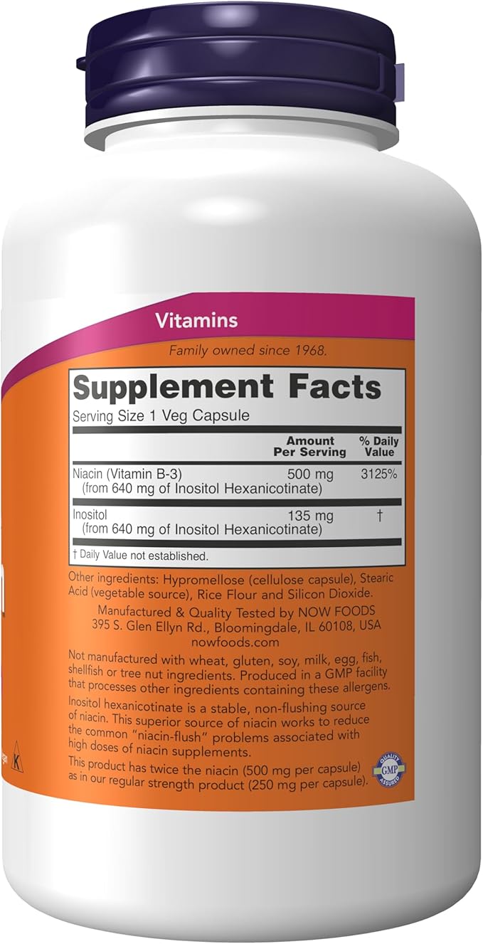 Niacin, Flush-Free, Double Strength, 500 mg, 180 Veg Capsules by NOW