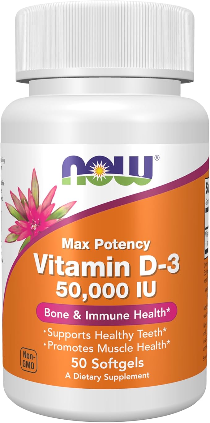 Vitamin D-3, Max Potency, 50,000 IU, 50 Softgels by NOW
