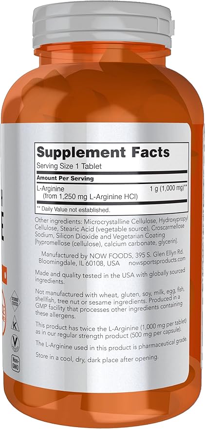 L-Arginine 1000 mg, Double Strength - 180 Tablets by NOW