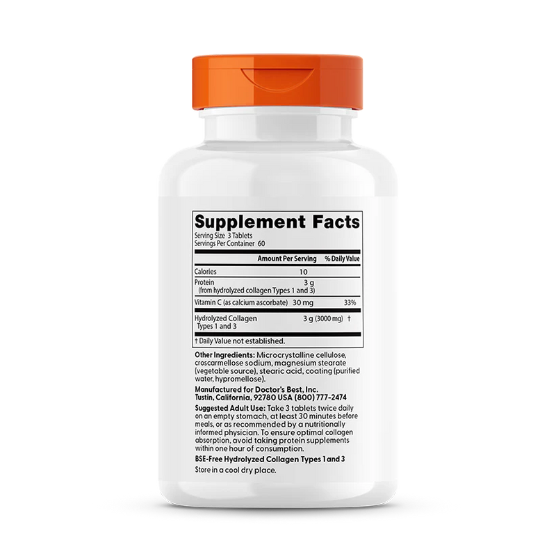 Collagen Types 1 and 3 and Vitamin C, 3,000 mg Per Serving, 180 Tablets