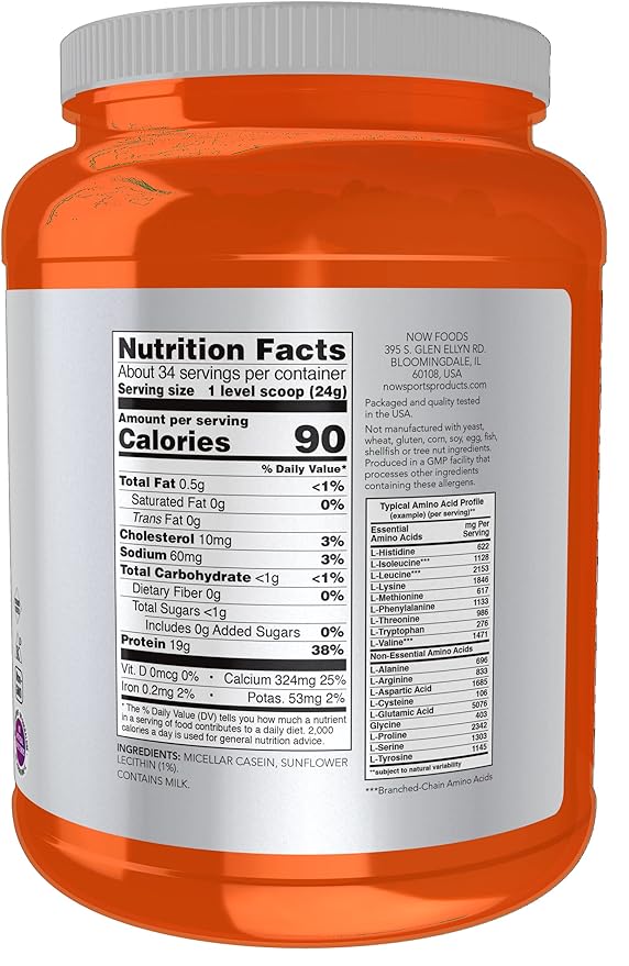 Micellar Casein Protein Powder, Unflavored, 1.8 lbs (816 g) by NOW
