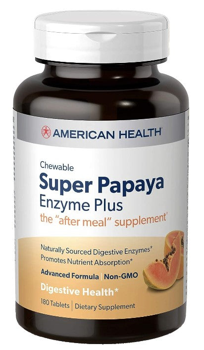 Super Papaya Enzyme Plus, Chewable, 180 Tablets, by American Health