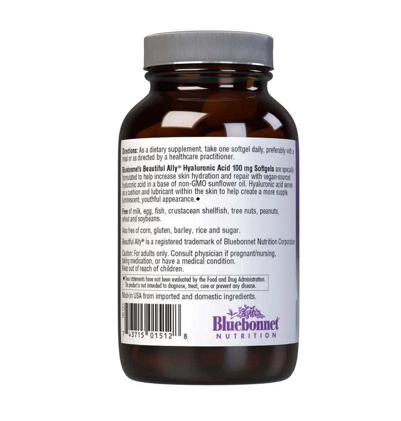 BEAUTIFUL ALLY HYALURONIC ACID 100 mg, 90 Vegetable Capsules, by Bluebonnet
