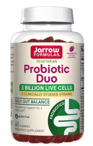Probiotic Duo, Raspberry, 3 Billion Live Cells, 60 Gummies, by Jarrow Formulas