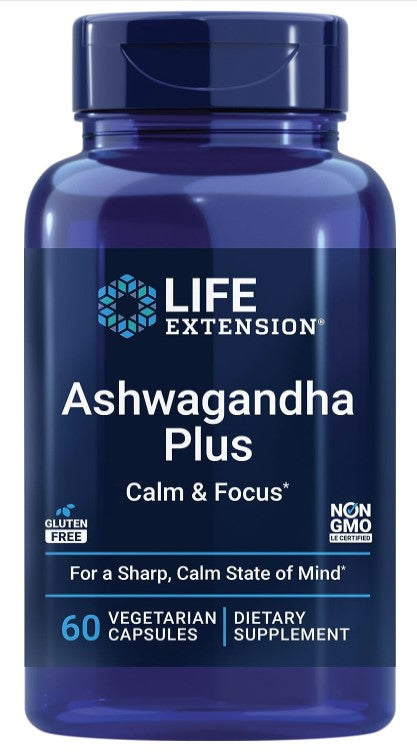 Ashwagandha Plus Calm & Focus 60 Vegetarian Capsules, by Life Extension