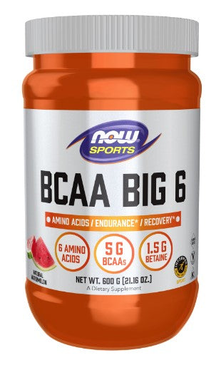 BCAA Big 6 Powder, Watermelon Flavor - 600 g (21.16 oz), by Now Sports
