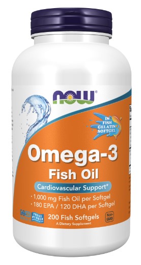 Omega-3 Fish Oil, Molecularly Distilled 200 Fish Softgels, by NOW