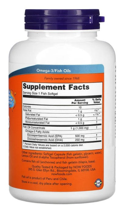 Ultra Omega-3, 500 EPA / 250 DHA, 180 Fish Softgels, by NOW