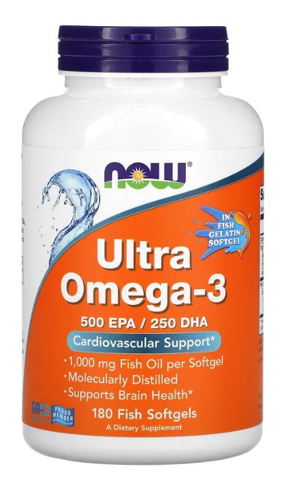 Ultra Omega-3, 500 EPA / 250 DHA, 180 Fish Softgels, by NOW