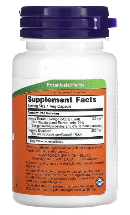 Ginkgo Biloba, Double Strength 120 mg - 50 Veg Capsules, by NOW