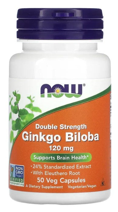 Ginkgo Biloba, Double Strength 120 mg - 50 Veg Capsules, by NOW