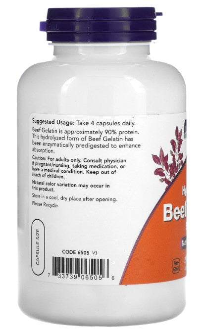 Beef Gelatin 550 mg 200 Capsules,  by NOW
