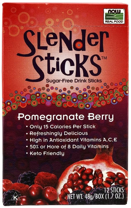 Slender Sticks, Pomegranate Berry, 12 Sticks 48g/Box  (1.7 oz), by Now Real Food