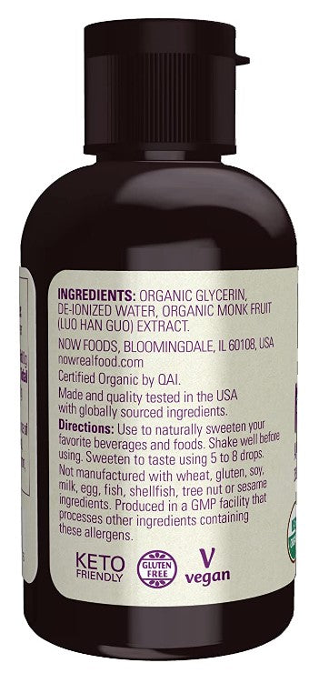 Monk Fruit Liquid, Organic Alcohol-Free Glycerite, 2 fl oz (59ml), by Now