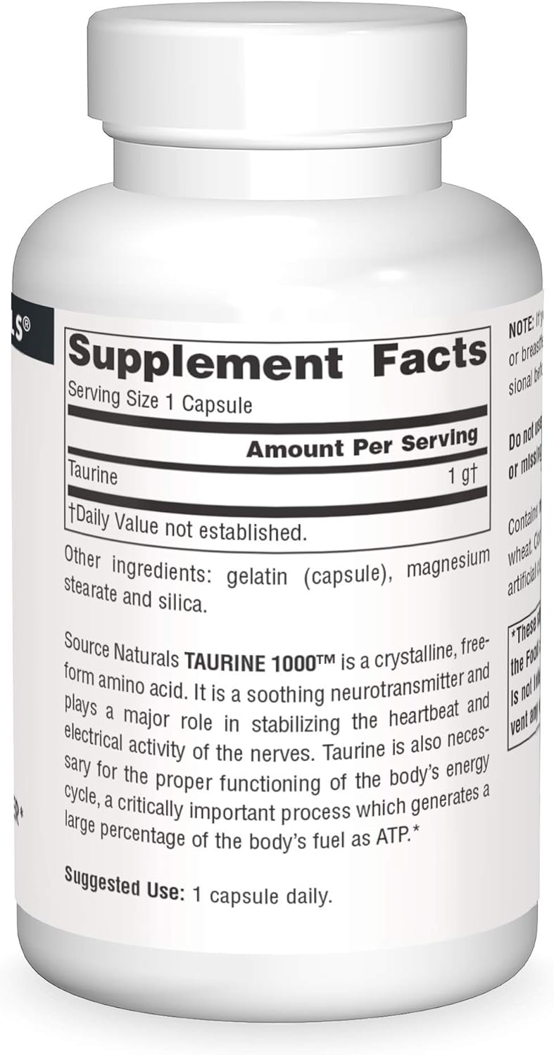 Taurine 1000mg 60 Caps by Source Naturals