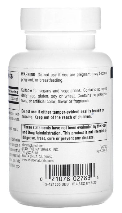 Berberine, 500 mg, 60 Vegetarian Capsules, by Source Naturals