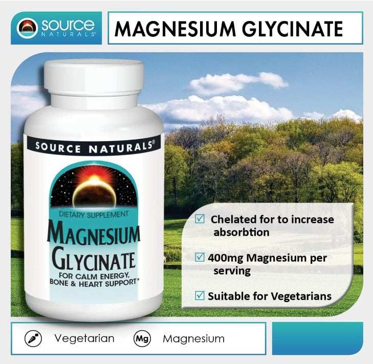 Magnesium Glycinate 200 mg 180 Tablets, by Source Naturals