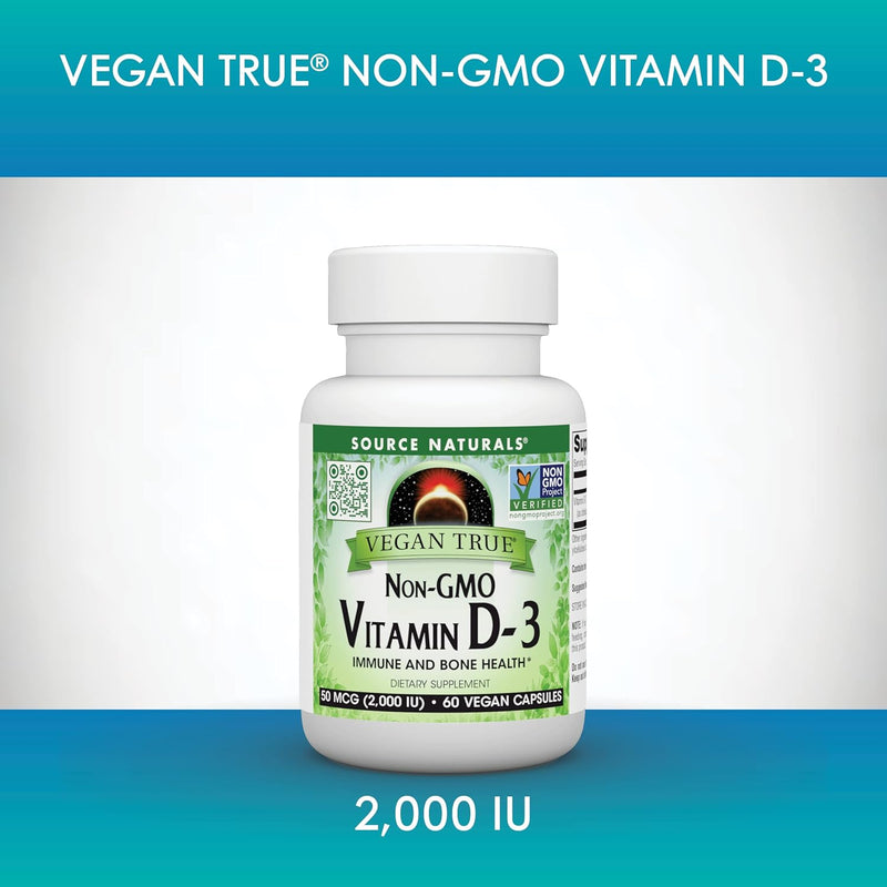 Non-GMO Vitamin D-3, 50 mcg (2,000 IU) 60 Vegan Capsules by Source Naturals