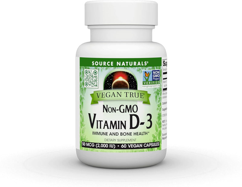 Non-GMO Vitamin D-3, 50 mcg (2,000 IU) 60 Vegan Capsules by Source Naturals