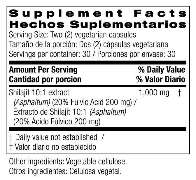 Shilajit 500mg 60 Veg Caps by Bio Nutrition