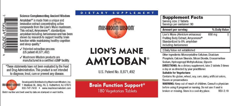 LION’S MANE AMYLOBAN®, 180 Tablets - By Mushroom Wisdom