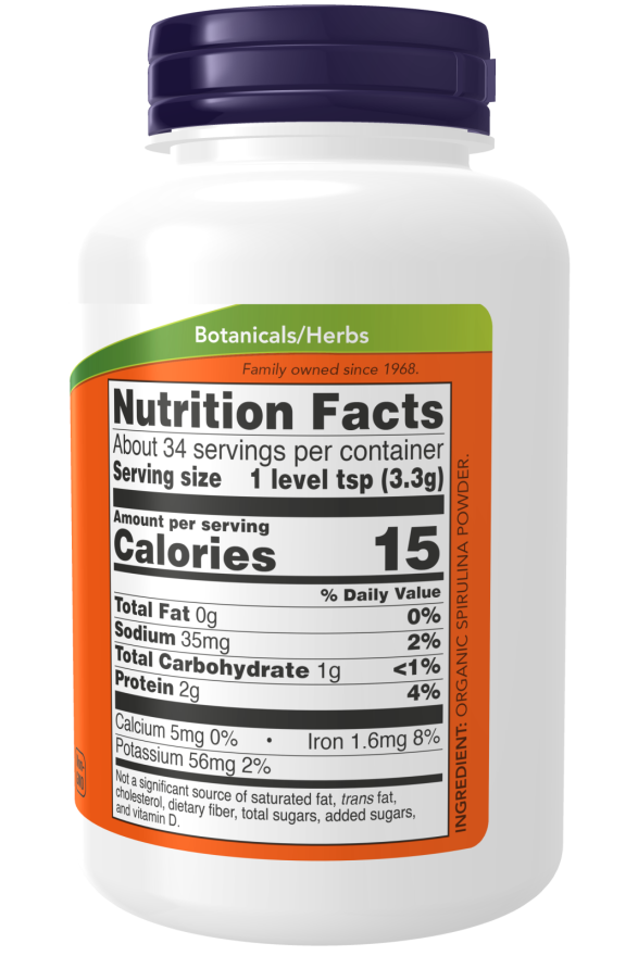 Certified Organic Pure Spirulina Powder 4 oz (113 g), by NOW Foods