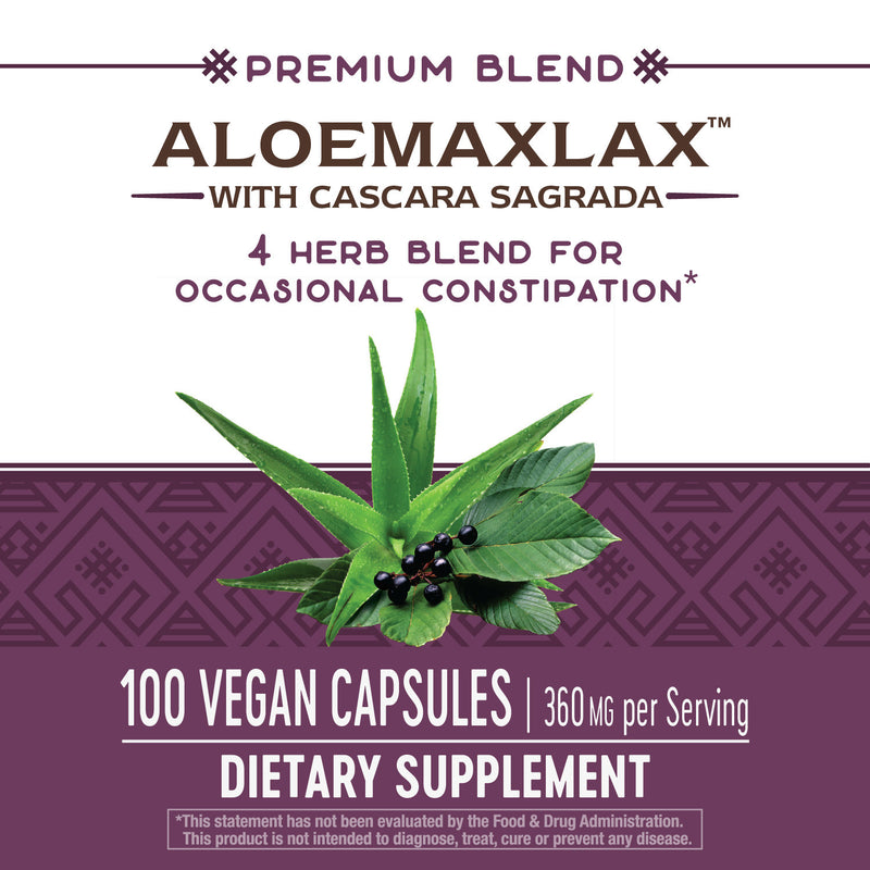 AloeMaxLax with Cascara Sagrada 100 Vegetarian Capsules by Nature&