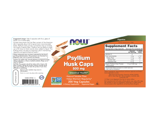 Psyllium Husk Caps 500 mg 200 Veg Capsules