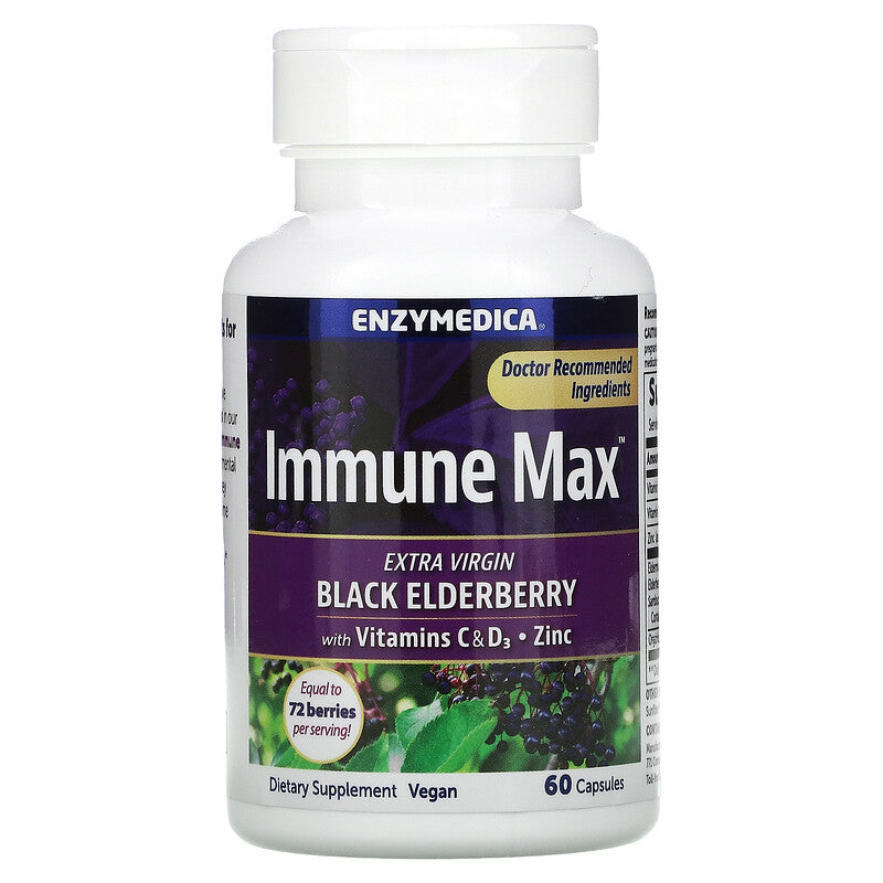 Immune Max, Black Elderberry with Vitamins C & D3, Zinc, 60 Capsules