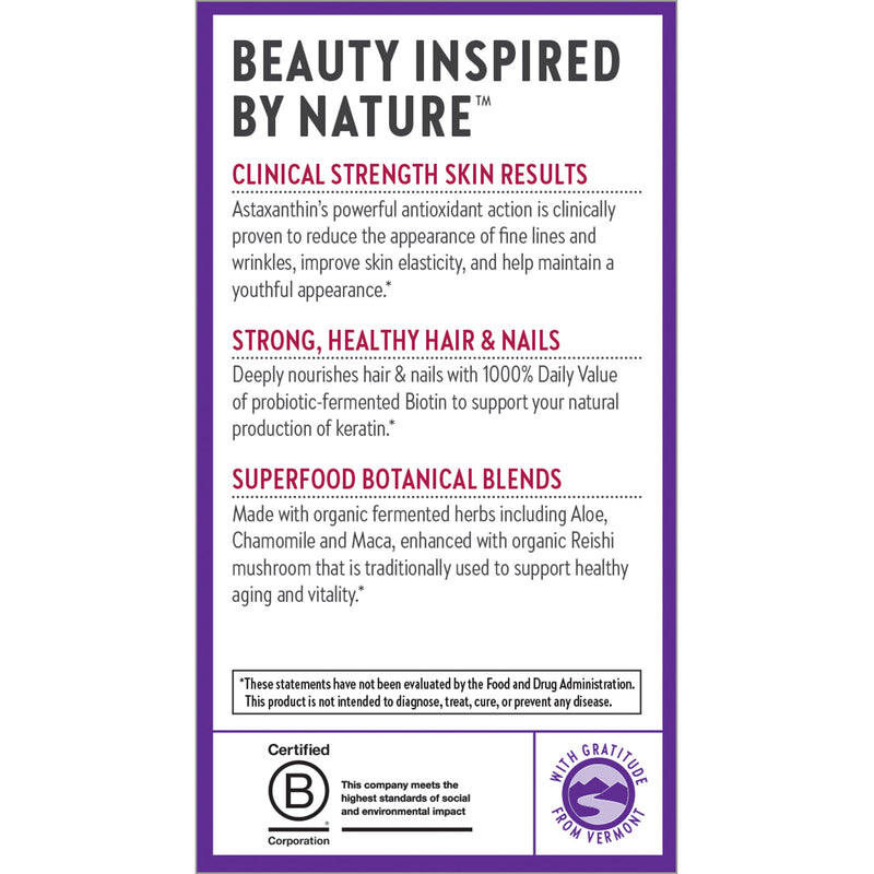 Hair, Skin & Nails: Fermented Biotin & Beauty Herbs 60 Vegan Capsules