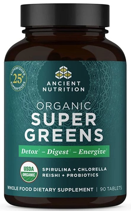 Organic SuperGreens Detox, Digest, Energize, 90 Tablets, by Ancient Nutrition