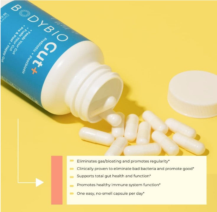 Gut+ Prebiotic + Postbiotic Supplement 500 mg 30 Capsules, by BodyBio