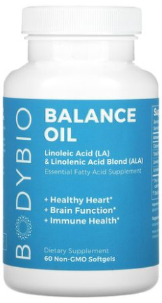 Balance Oil, Linoleic Acid (LA) & Linolenic Acid Blend (ALA), 60 Non-GMO Softgels, by BodyBio