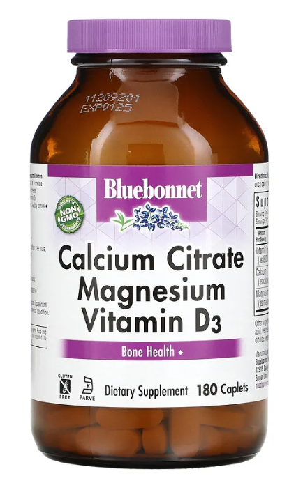 Calcium Citrate Magnesium Vitamin D3, 180 Caplets, by Bluebonnet