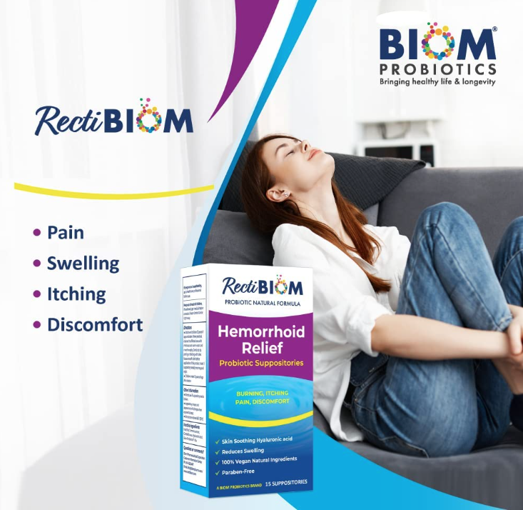 Probiotic Hemorrhoidal Relief Suppositories - 15 Suppositories, by Biom Probiotics