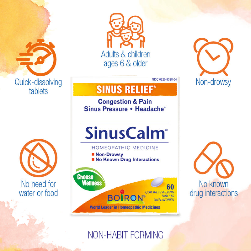 SinusCalm, Sinus Relief, Unflavored, 60 Quick-Dissolving Tablets by Boiron