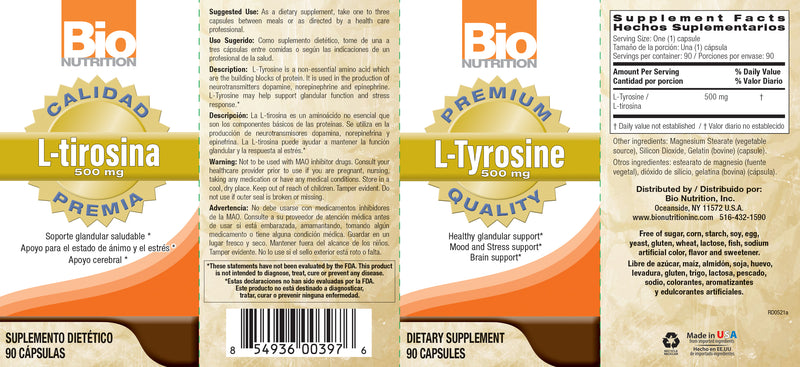 L-Tyrosine 500 mg 90 Caps by Bio Nutrition best price