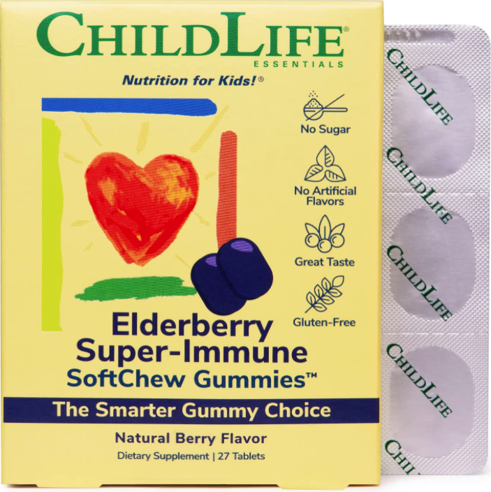Elderberry Super-Immune Natural Berry Flavor 27 Tablet SoftChew Gummies, by ChildLife Essentials