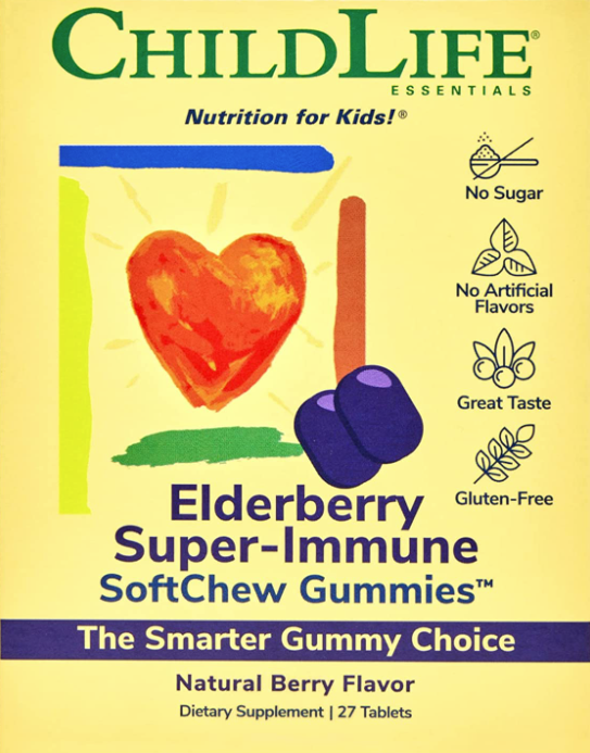 Elderberry Super-Immune Natural Berry Flavor 27 Tablet SoftChew Gummies, by ChildLife Essentials