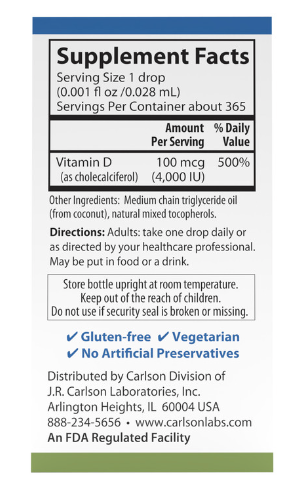 Super Daily® D3 4,000 IU (100 mcg) Per Vegetarian Drop 10.3 ml (365 Drops), by Carlson