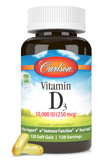 Vitamin D3, 10,000 IU (250 mcg), 120 Soft Gels, by Carlson