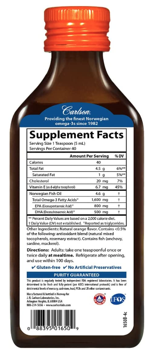 The Very Finest Fish Oil, Orange, 1600 mg Omega-3s, 6.7 fl oz (200 mL), by Carlson