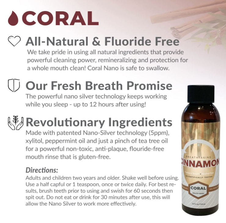 Coral Nano Silver Mouthwash Cinnamon (3.4 oz)