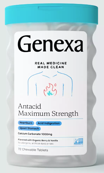 Antacid Maximum Strength, 72 Organic Berry & Vanilla Chewable Tablets, by Genexa