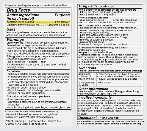 Acetaminophen PM Extra Strength Pain Reliever/Nighttime Sleep Aid, 100 Caplets, by Genexa