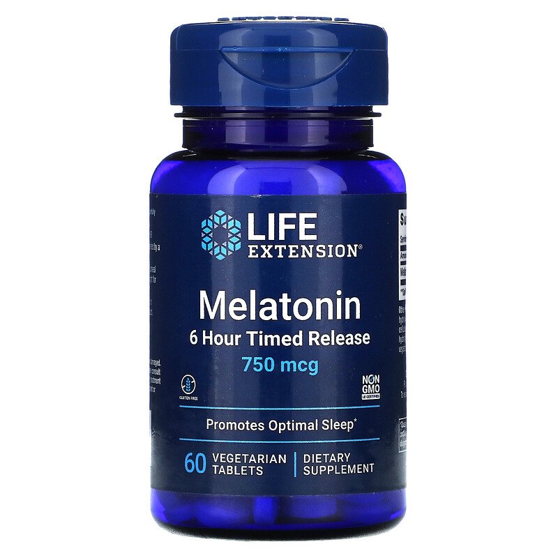 Melatonin 6 Hour Timed Release 750 mcg 60 Vegetarian Tablets by Life Extension best price