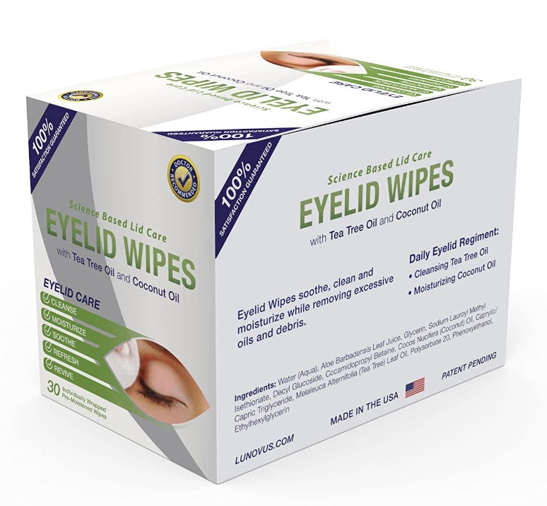 Blephadex Eyelid Wipes - 30 Cleansing Wipes with Tea Tree & Coconut Oil, by Lunovus