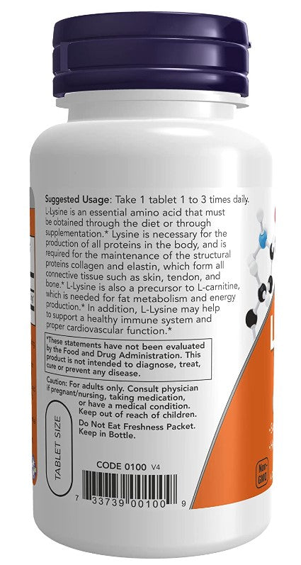 L-Lysine, 500 mg 100 Veg Tablets, by NOW